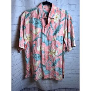 Tommy Bahama Silk Camp Shirt Floral Print Short Sleeve Button‎ Up, M